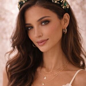 Arrata Elegant Green and Gold Embellished Headband in